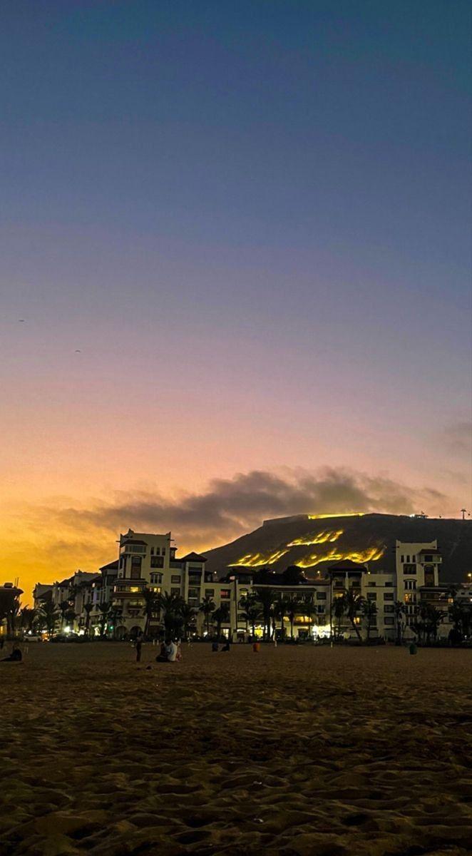 The wide sandy beach and promenade at Agadir
