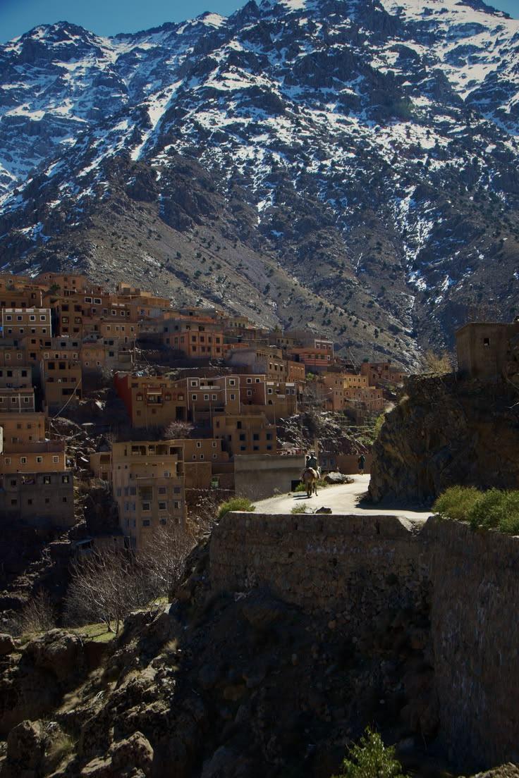 An Amazigh village of earthen houses on a High Atlas hillside