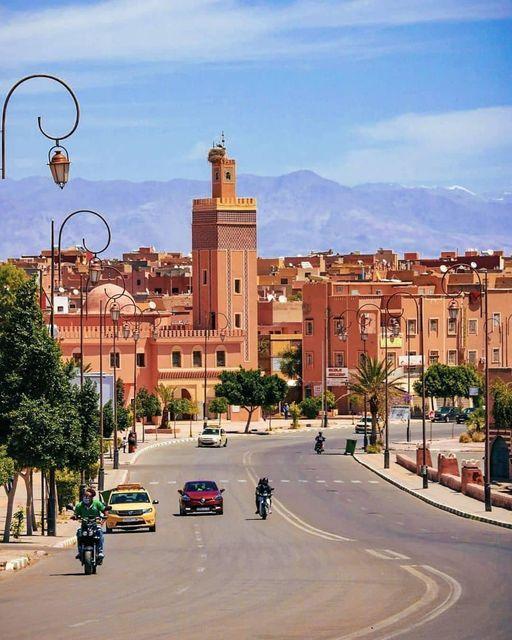 Town square and earthen buildings in Ouarzazate